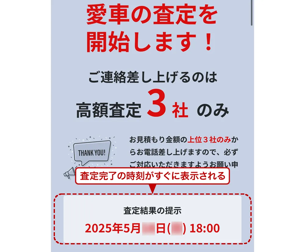 査定が終わる時間がすぐに分かる