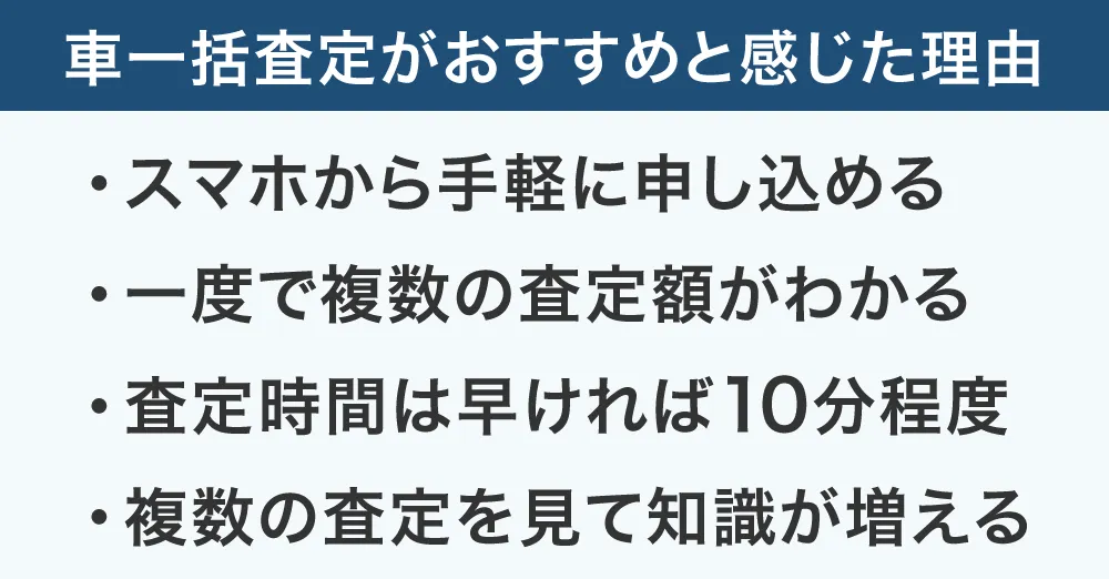車一括査定が便利だと感じた理由